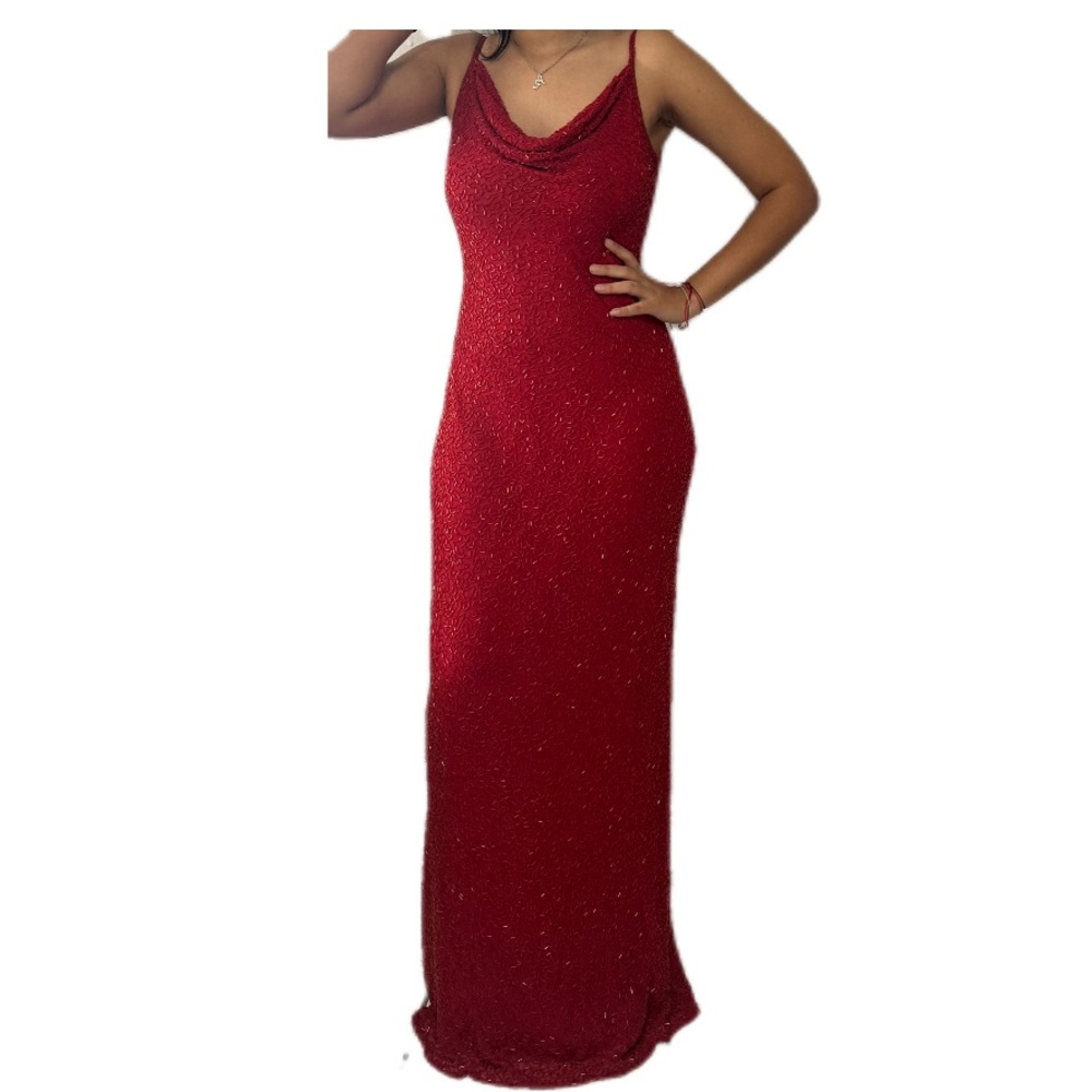 Sténay Red beaded long vintage dress. Size 10